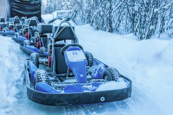 Ice Carting in Finland cars for the winter kart is ready and waiting for the start in the harsh climate